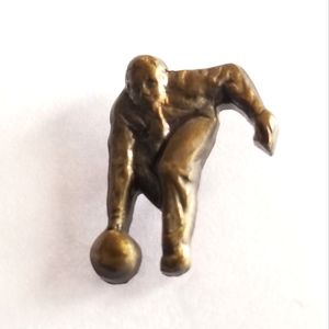 Vintage bowler pin tiny bowling man bronze - gold tone bowl brooch